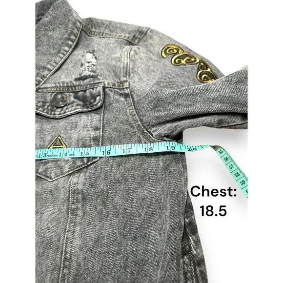 Distressed Denim Jacket with Zelda Triforce Embroidery Gamer Streetwear‎ - Picture 9 of 12